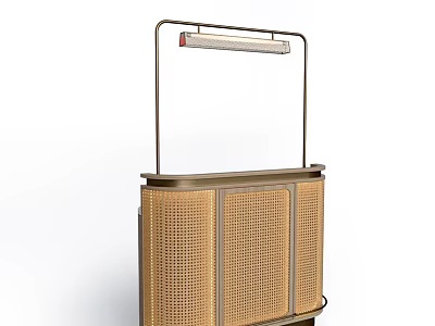 Modern Minimalist Reception Desk With Metal Frame Woven Panels And Overhead Light 3d model