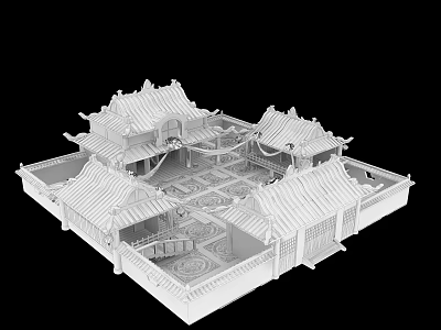 Ancient Chinese Architecture 3D Model With Traditional Courtyard And Wooden Roof Structure 3d model