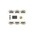 White Rectangular Dining Table Set With Six Wooden Chairs Plants Black Device Yellow Plate