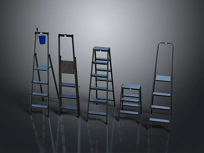 Different Types of Ladder Equipment Including Step and Folding Designs for Home Use 3d model