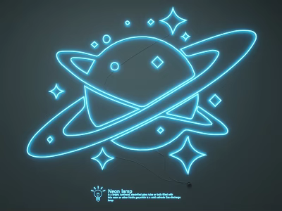 Modern Neon Saturn Shaped Lighting Set with Blue Illuminated Star Diamond Decorations 3d model