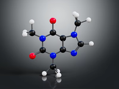 Molecular Structure Model 3D Rendering With Black Carbon Red Oxygen Blue Nitrogen White Hydrogen Atoms 3d model