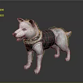 3D Model Dog in Standing Pose Wearing Black Vest and Decorative Collar