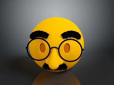 Yellow Round Emoji Face With Black Glasses Thick Eyebrows And Small Mustache 3d model