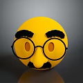 Yellow Round Emoji Face With Black Glasses Thick Eyebrows And Small Mustache