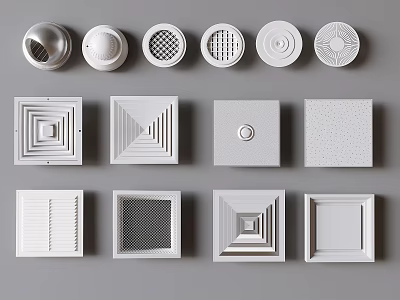 Various Stylish Air Conditioner Vents Featuring Round and Square Grilles 3d model