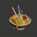 Panda Shaped Bowl With Yellow Noodles Red Heart And Flower Decor