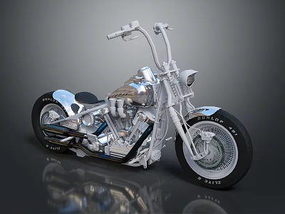 Custom Chrome Motorcycle With Classic Design Black Silver Wheels And Engine 3d model