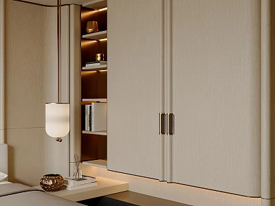 Elegant Modern Wardrobe Design With Fabric Doors Metal Handles And Built-in Lighting 3d model
