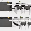 Modern Dining Table Set With Marble Top Black Chairs And Cabinets 3d model