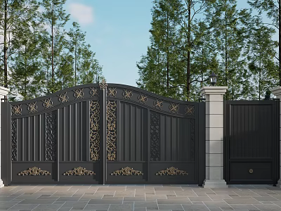 European-style wrought iron gate courtyard gate 3d model