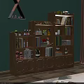 Wooden Combination Bookcase With Shelves Books Toys Plants And Decorations At Home