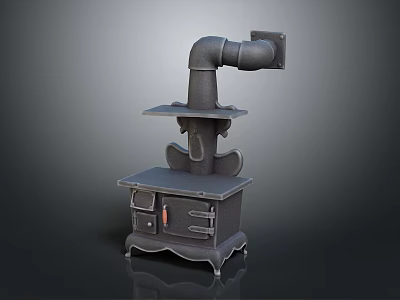 Vintage Black Cast Iron Kitchen Stove With Chimney And Classic Design 3d model