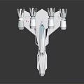 White Streamlined Spaceship Model With Multiple Engines And Reflection On Black Background