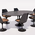 Modern Dining Table Set with Round Marble Top Black Chairs Brown Seat Cushions