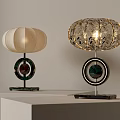 Elegant Modern Table Lamps With Cream Fabric And Crystal Patterned Shades Red Green Accents