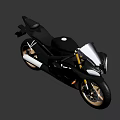 Modern Black Sports Motorcycle with Gold Wheels Streamlined Design and Windshield