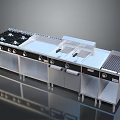 Stainless Steel Modern Kitchen Equipment With Gas Stove Burners Countertop Sink And Grill