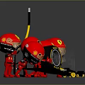 Cartoon Racing Game Characters with Red Helmets Yellow Ferrari Logos Tires and Steering Wheels