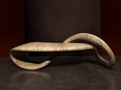 Modern Wooden Public Chair With Curved Shape And Sleek Lines Design 3d model