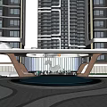 Modern Entrance Gate Design With Canopy Water Feature And Surrounding High Rise Buildings