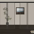 Modern Glass Sliding Room Divider With Decorative Patterns In Interior 3d model