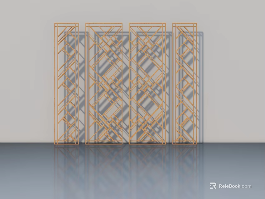 Hinged Door Design With Golden Geometric Frame For Modern Interior Decoration 3d model