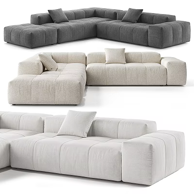 Modern Two Seater Sofa With Gray Beige Modular Design And Comfortable Cushions 3d model