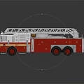 Red and White Fire Truck with Extended Ladder and Reflective Surface 3d model
