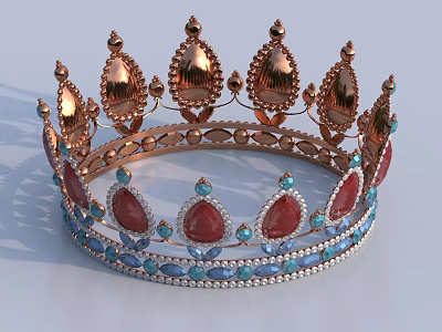 Elegant Golden Crown Jewelry with Red and Blue Gemstones Decorative Ornate Royal Headpiece 3d model