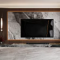 Modern TV Background Wall with Marble Texture Black TV Light Strips and Marble Floor 3d model