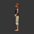 Game Character With Red Hair Blue Tank Top White Baggy Pants And Red Wristbands