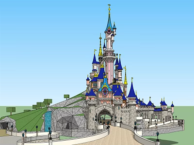 Ancient Architecture Castle With Blue Spires Towers Colorful Decorations And Green Lawns 3d model
