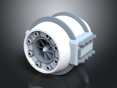 Mechanical Turbo Component With Cylindrical Structure White Gray Fan Blades Side Ports And Holes 3d model