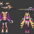 Game And Movie Characters With Colorful Costumes Diverse Hairstyles And Unique Weapons