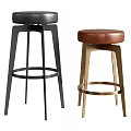 Modern Bar Stools With Black And Brown Leather Seats And Metal Frames