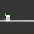 Game and Movie Character Green Robotic Arm Moving on White Track with Mechanical Parts