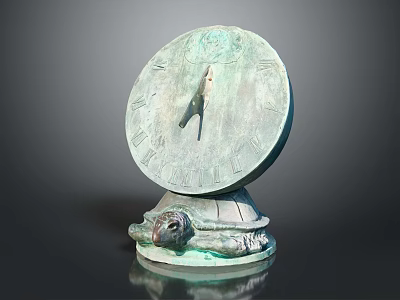 Bronze Sundial With Turtle Base And Roman Numerals On Reflective Surface 3d model