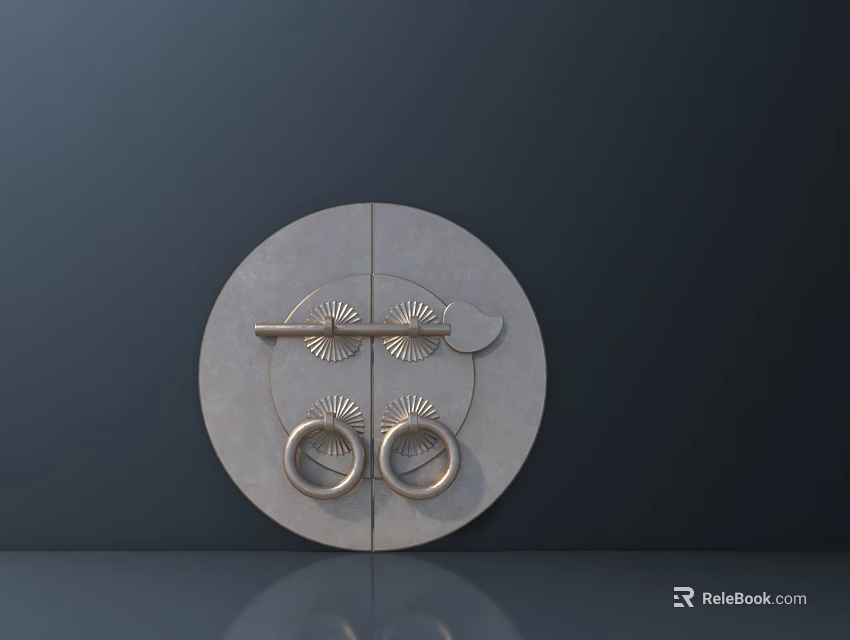 Circular Metal Door Handles With Double Ring And Decorative Patterns Design 3d model 