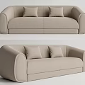 Modern Minimalist Beige Fabric Double Sofa With Rounded Arms And Two Cushions