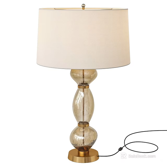 Elegant Table Lamp With Beige Fabric Shade And Clear Glass Base With Gold Accents 3d model 