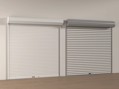 White and Gray Roller Shutters Installed on White Wall With Wooden Floor 3d model