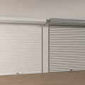 White and Gray Roller Shutters Installed on White Wall With Wooden Floor