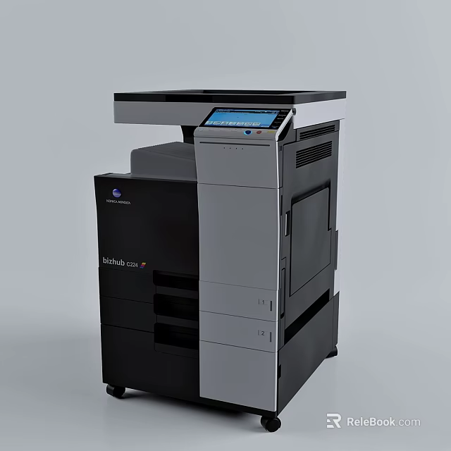 Konica Minolta Multifunctional Printer Copier With Black Gray Design LCD Display And Layered Cabinet 3d model 