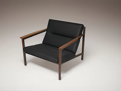 Black Leather Leisure Chair With Wooden Armrests And Modern Minimalist Design 3d model