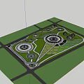 Park Landscape With Decorative Light Tree Structure Green Trees And People Walking