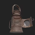 Vintage Kerosene Lantern With Rustic Design Metal Handle Open Side Door And Exposed Wick