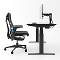 Modern Office Desk Setup With Ergonomic Chair Computer Monitor Keyboard And Mouse