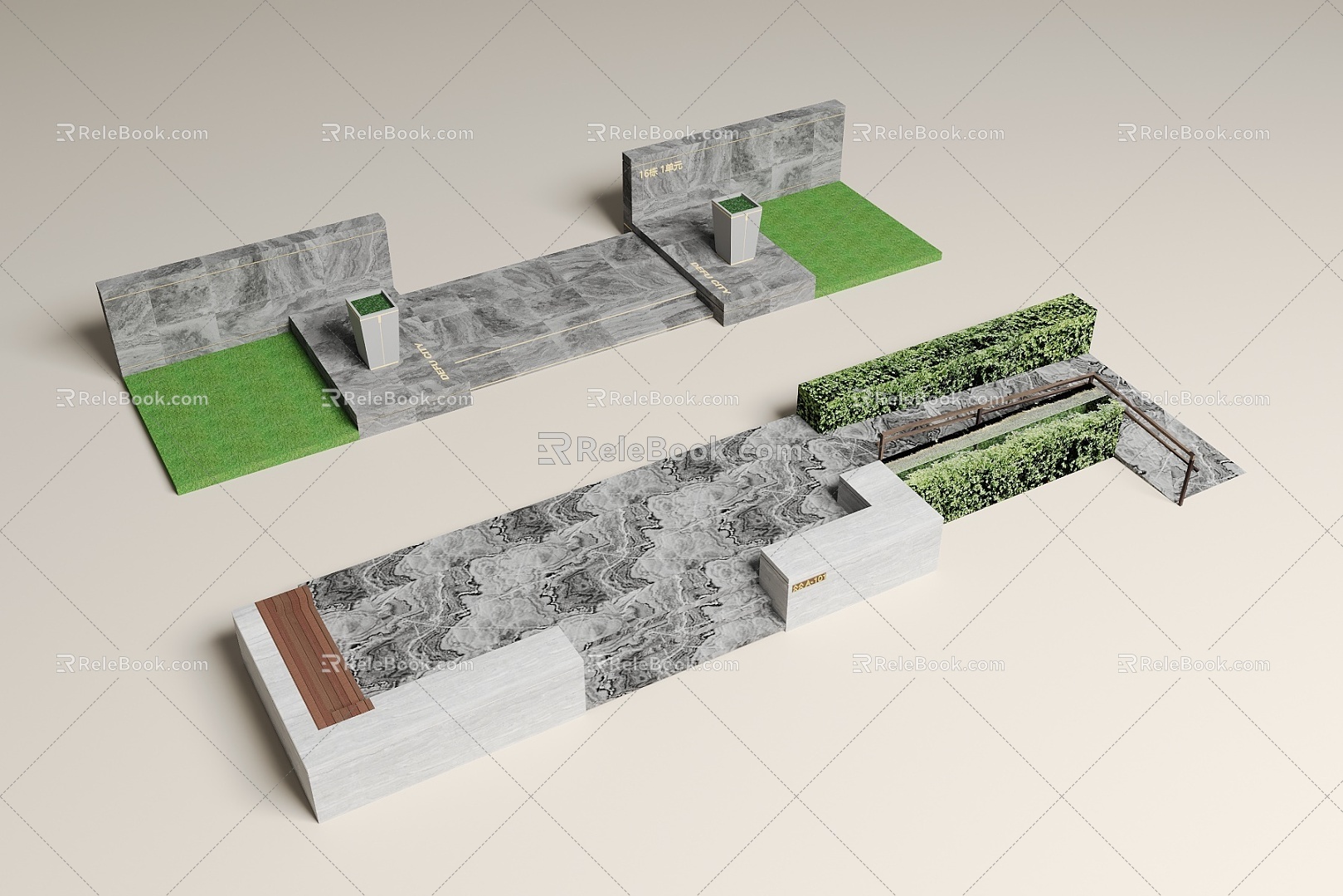 Modern Steps Ramp Landscape Steps 3d model