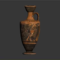 Classical Carved Pottery Vase With Orange And Black Intricate Sculpted Patterns Design
